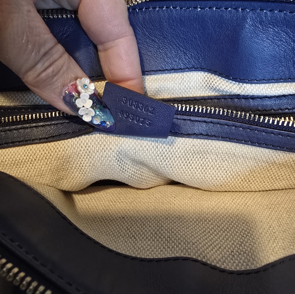 Gucci Blondie Soho Navy Grey Patent Leather 2 Way Bag - Picture 15 of 17